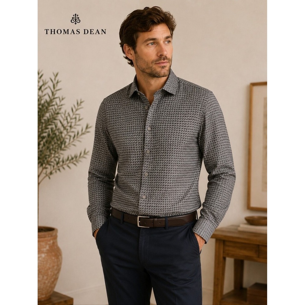 Thomas Dean Mens Shirt Collared Button Up Gray Size Large‎